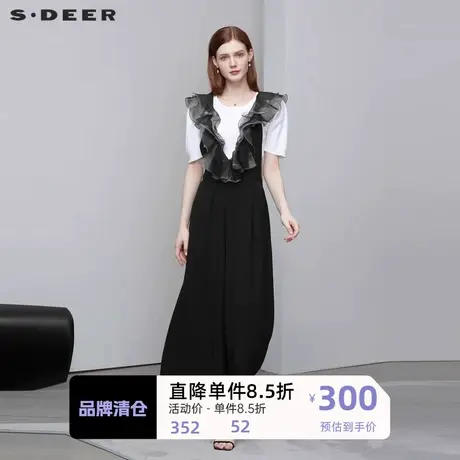 sdeer圣迪奥女装网纱拼接阔腿背带长裤S222Z1014图片