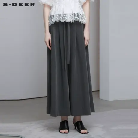 【直播间专属】sdeer圣迪奥休闲抽绳压褶插袋阔腿长裤S222Z0831图片