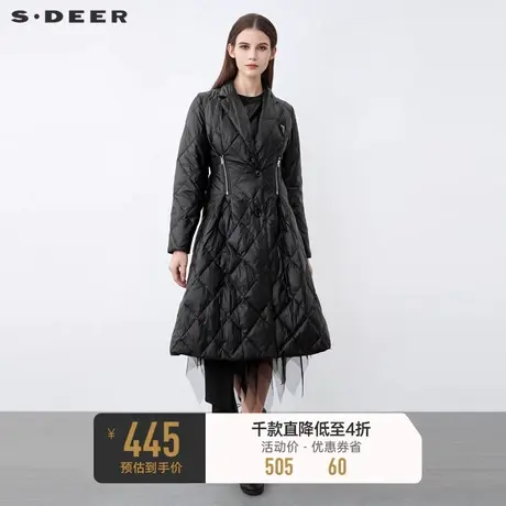 sdeer圣迪奥时尚西装领拉链拼接A字长款羽绒服S21482424图片