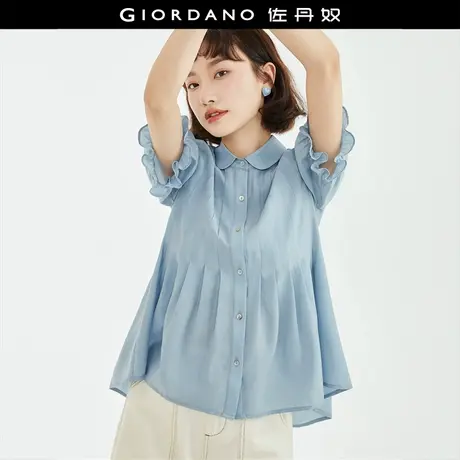 佐丹奴衬衫女装纱感梭织打褶荷叶边薄短袖休闲衬衫 18343606商品大图