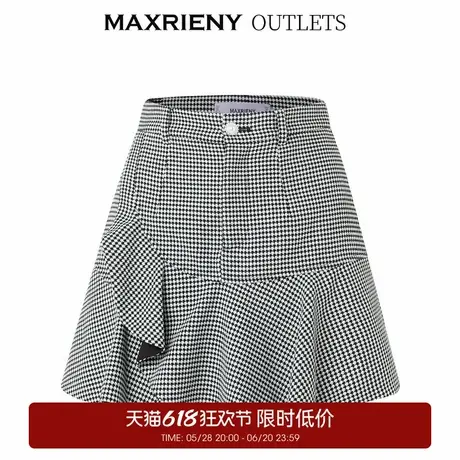 【奥莱】MAXRIENY复古黑白格纹裙裤早秋高腰显瘦a字短裤图片