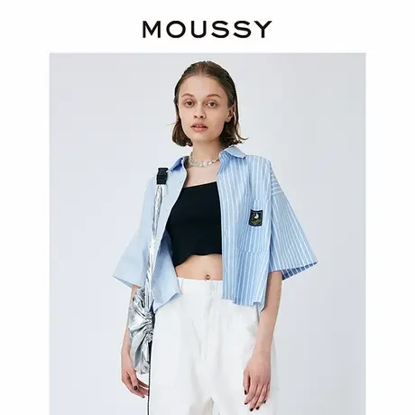 MOUSSY 通勤短款条纹米奇印花宽松短袖多巴胺衬衫女028GSQ30商品大图