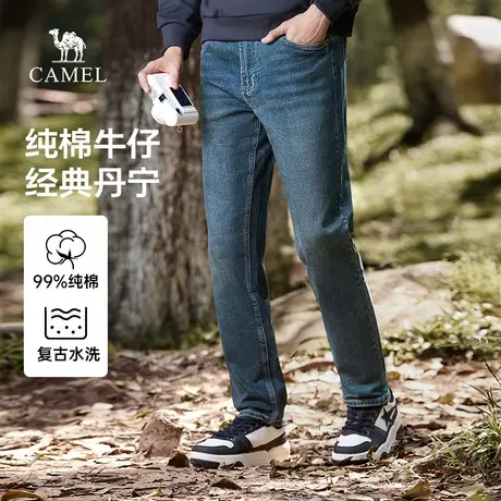 骆驼男装直筒牛仔裤男2025新款夏季纯棉复古水洗宽松休闲长裤子图片