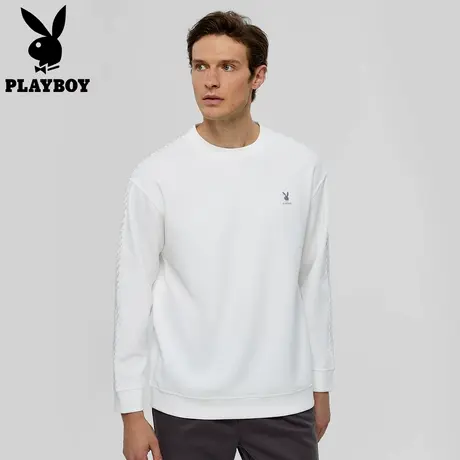 花花公子官方正品圆领卫衣男士刺绣坑条纹面料高级打底衫上衣春季图片