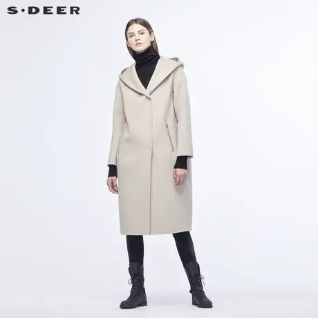 sdeer ☔圣迪奥简约经典连帽暗门襟设计H型长款大衣S18481897商品大图