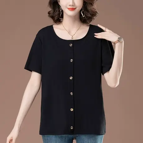 短袖T恤女夏季新款宽松加肥加大码女装中年妈妈休闲遮肚显瘦体恤图片