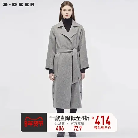 sdeer圣迪奥冬装平驳领口袋纽扣开衩收腰长款毛呢大衣女S184818A6💳商品大图