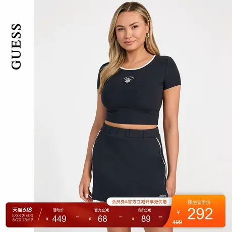 GUESS25年新款夏季女士百搭日常短款修身圆领上衣T恤-V5GP03KCRN2图片