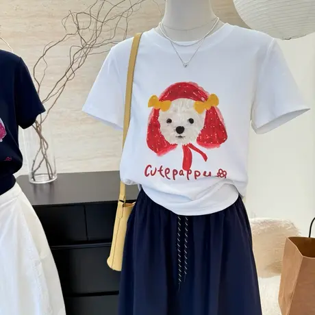 俏皮减龄巨洋气短款显瘦卡通印花短袖T恤女2025夏季新款宽松上衣商品大图