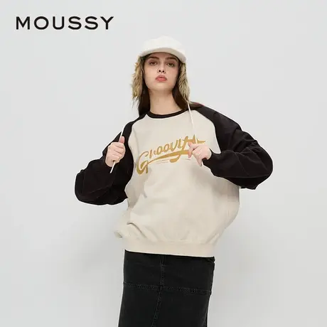 MOUSSY 夏季新品甜美日系风撞色插肩袖字母卫衣028HAZ90-0851商品大图