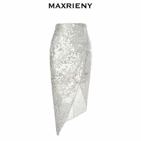 【奥莱】MAXRIENY奢华开衩半身裙郁金香亮片高腰包臀裙图片