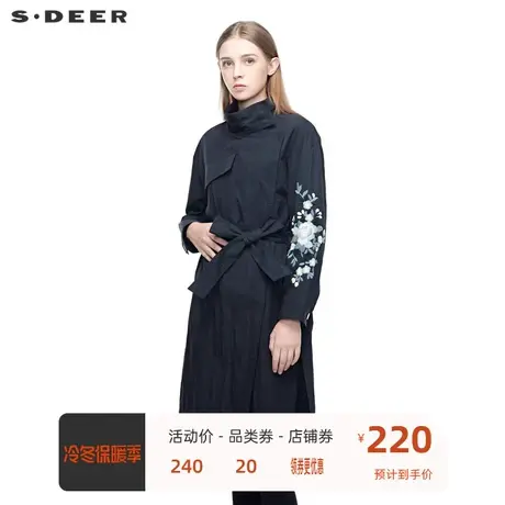 sdeer  圣迪奥 女装春秋外套女抽绳收腰开衩下摆大衣S19381833图片