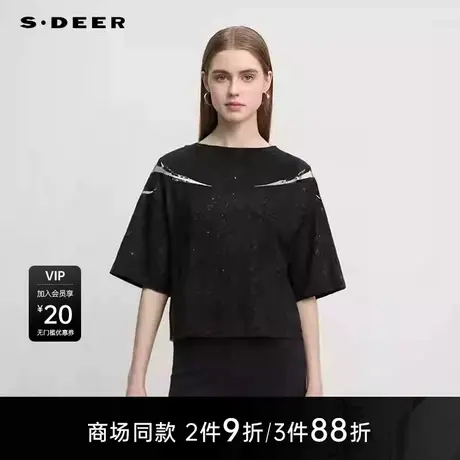 【商场同款】sdeer圣迪奥个性圆领印花晕染宽松短袖T恤S25280139图片