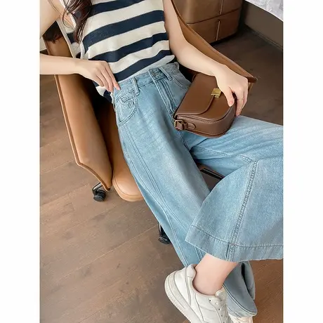 时尚气质牛仔裤2025年夏季新款高腰休闲百搭宽松直筒阔腿九分裤商品大图