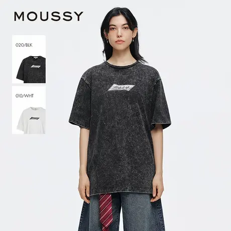 MOUSSY 2025夏季新品街头风做旧裂纹印花短袖T恤女028ISA90-2911图片