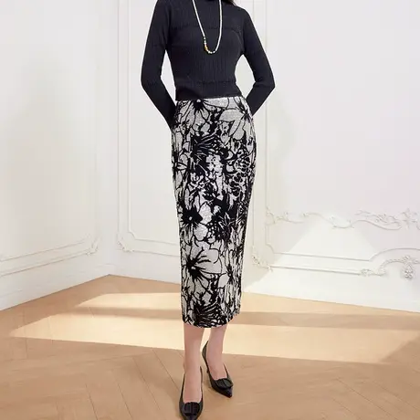 希区瑞普新款重工复古亮片女百搭时尚花色修身包臀长款半身裙商品大图