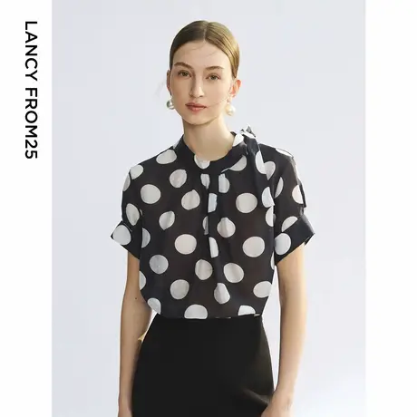 朗姿2025年夏新款黑色波点小衫衬衣上衣气质高级感法式衬衫设计感商品大图
