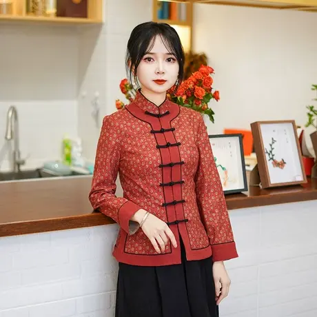 筠雅春季新款唐装中国风女装年轻款收腰显瘦新中式盘扣上衣25J046商品大图