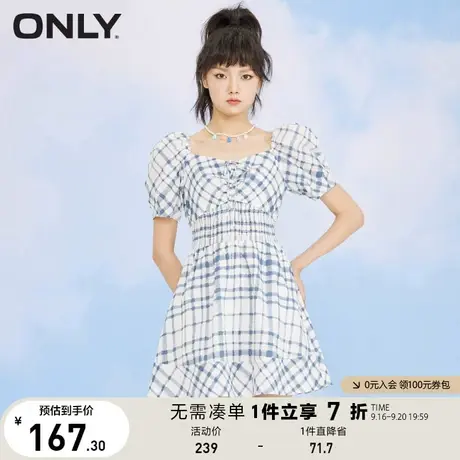 ONLY奥莱夏季短款收腰显瘦气质方领格子连衣裙女图片