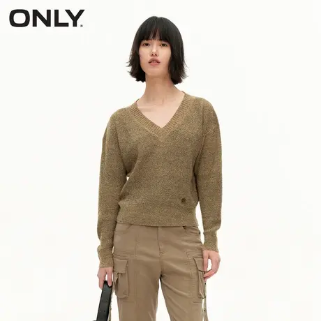 ONLY奥莱夏季通勤气质V领撞色宽松短款针织衫女商品大图