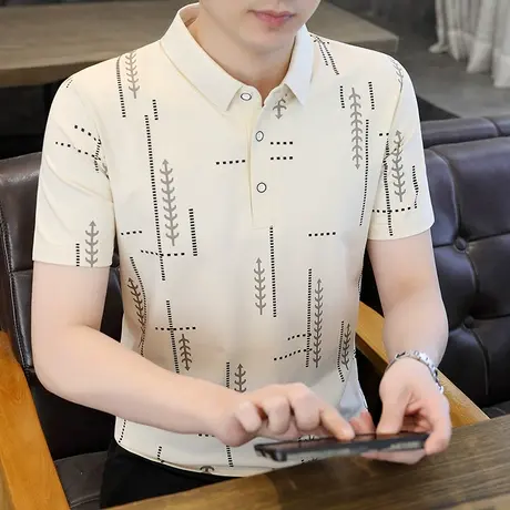 保罗纯棉夏季短袖t恤男士翻领polo衫条纹上衣男大码修身体恤男装商品大图