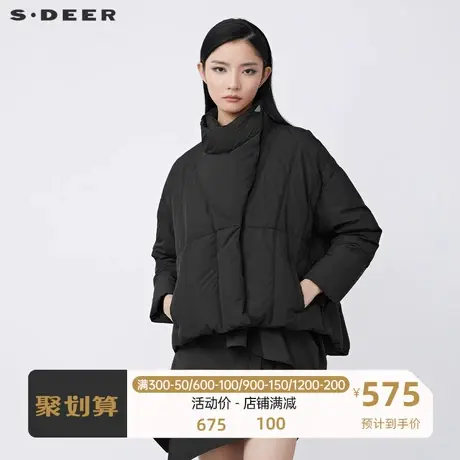 sdeer圣迪奥女装休闲高领斜襟不规则短款黑色羽绒服S21482431📿商品大图