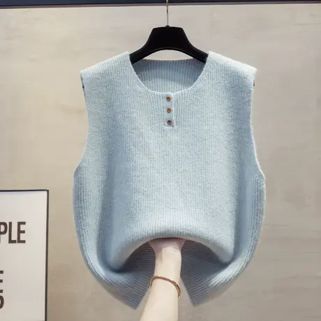 圆领针织马甲背心女2025春秋新款宽松外穿马夹叠穿外搭毛衣坎肩商品大图