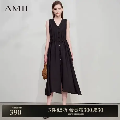 AMII【莱赛尔连衣裙】25夏法式气质无袖长款连衣裙抽褶收腰连衣裙商品大图