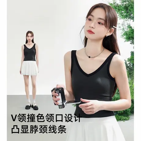 KWV真维斯撞色吊带背心女2025夏季新款内搭修身短款V领无袖上衣女商品大图