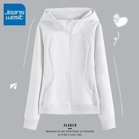 KV真维斯连帽卫衣女2025新款春秋灰色收腰上衣美式慵懒风修身外套图片