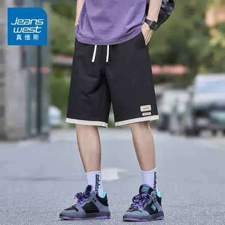 KZH真维斯假两件运动短裤男夏季薄款宽松五分裤潮流阔腿休闲中裤图片