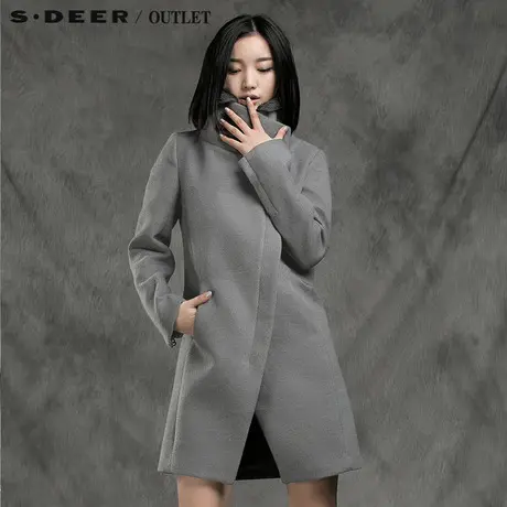 sdeer圣迪奥毛绒领拼接毛呢大衣S14481835图片