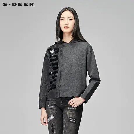 sdeer圣迪奥复古斑驳印记防风连帽印胶针织短款卫衣外套Y17482203图片