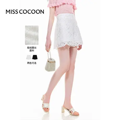 可可尼COCOON2025夏季新款高级股线蕾丝高腰A字休闲短裤商品大图