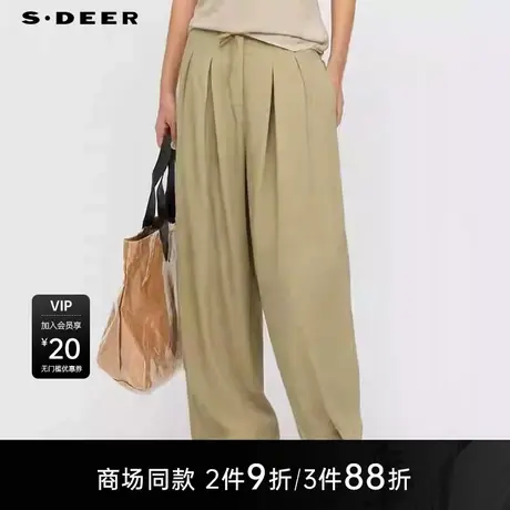 【商场同款】sdeer圣迪奥女OL风高腰系带压褶阔腿长裤S25280833图片