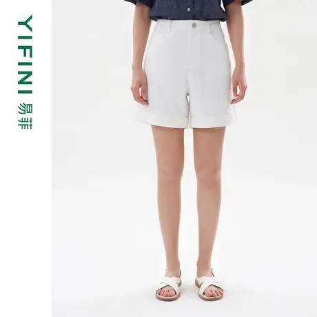 [专柜同款]Yifini/易菲翻边休闲牛仔裤女士直筒短裤夏装新款商品大图
