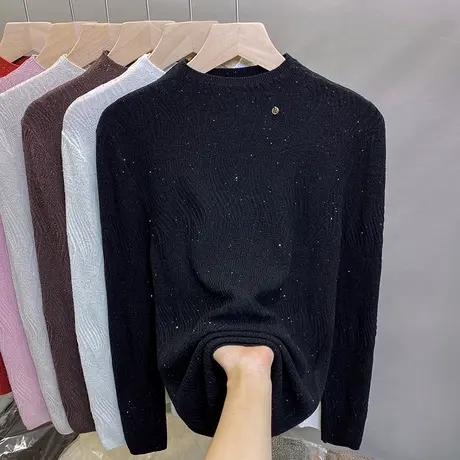 亮片半高领毛衣女肌理打底衫2025春秋新款套头针织衫洋气内搭上衣商品大图