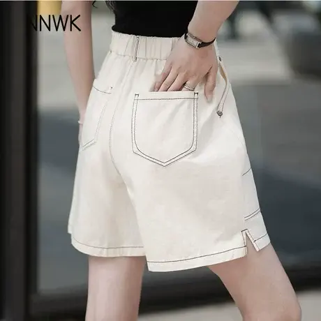 米白色牛仔短裤女宽松a字阔潮裤显瘦中裤五分裤直筒2025夏季新款商品大图