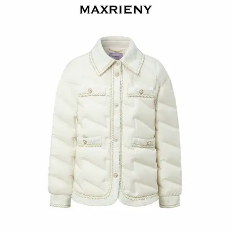 【奥莱】MAXRIENY名媛千金小香风羽绒服短款秋冬肌理感米白色外套图片