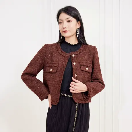 希区瑞普新品轻奢粗花呢春秋小香风女士法式名媛显瘦高级感短外套商品大图