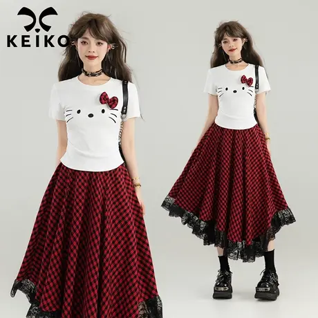 KEIKO 可爱萌猫刺绣白色正肩t恤女25夏季少女风修身收腰短袖上衣图片