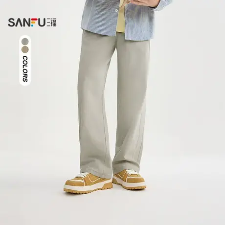 三福2025秋季男士棉布休闲裤 美式宽松直筒裤橡筋腰裤子506138图片