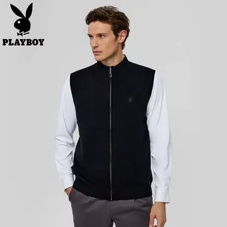 【羊毛马甲】花花公子春季羊毛衫男士针织衫开衫立领拉链无袖外套图片