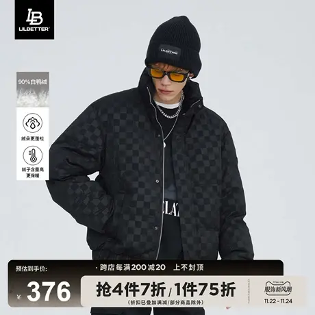 Lilbetter棋盘格羽绒服2023新款潮牌男装加厚冬季外套翻领面包服图片