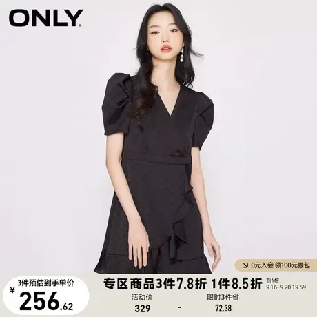 ONLY奥莱2023夏季新款时尚显瘦暗纹V领泡泡袖短款连衣图片