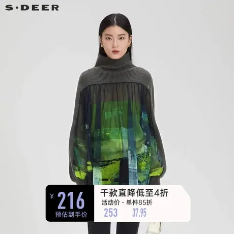 sdeer圣迪奥女装高领网纱晕染灯笼袖针织衫S224Z3590🐫商品大图