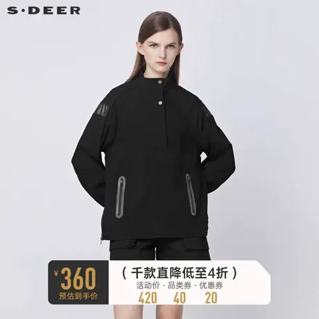 sdeer圣迪奥冬高领拼接宽松黑色短款休闲外套女S21482208⛹商品大图