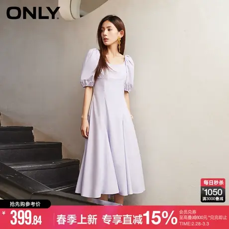 ONLY早春时尚法式U型领泡泡袖收腰连衣裙女商品大图