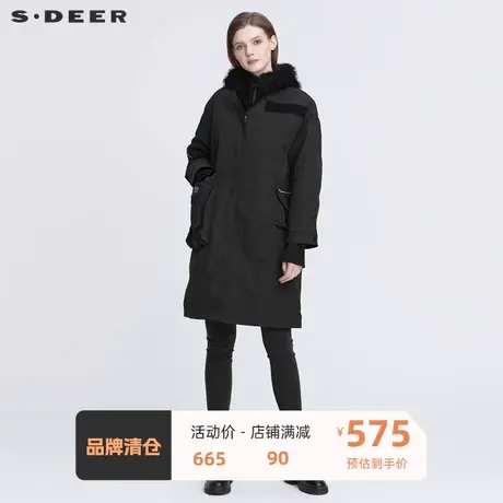 sdeer圣迪奥女装连帽字母泰迪绒拼接两件长款外套S21482302🎌图片