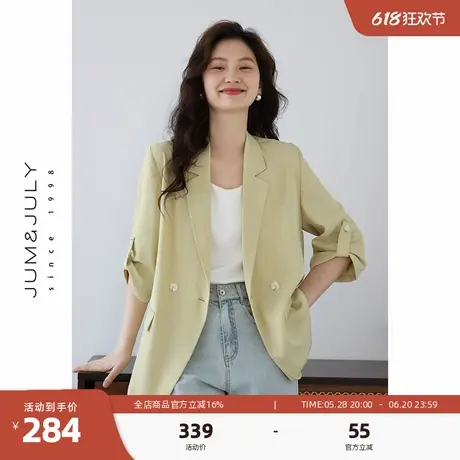 嘉茱莉夏季薄款短袖西装外套女2025新款通勤休闲上衣一粒扣西服商品大图